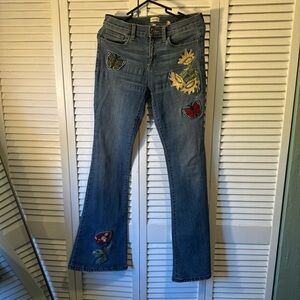 Sneak Peek Blue Flare Jeans with Floral & Butterfly Embroidery
